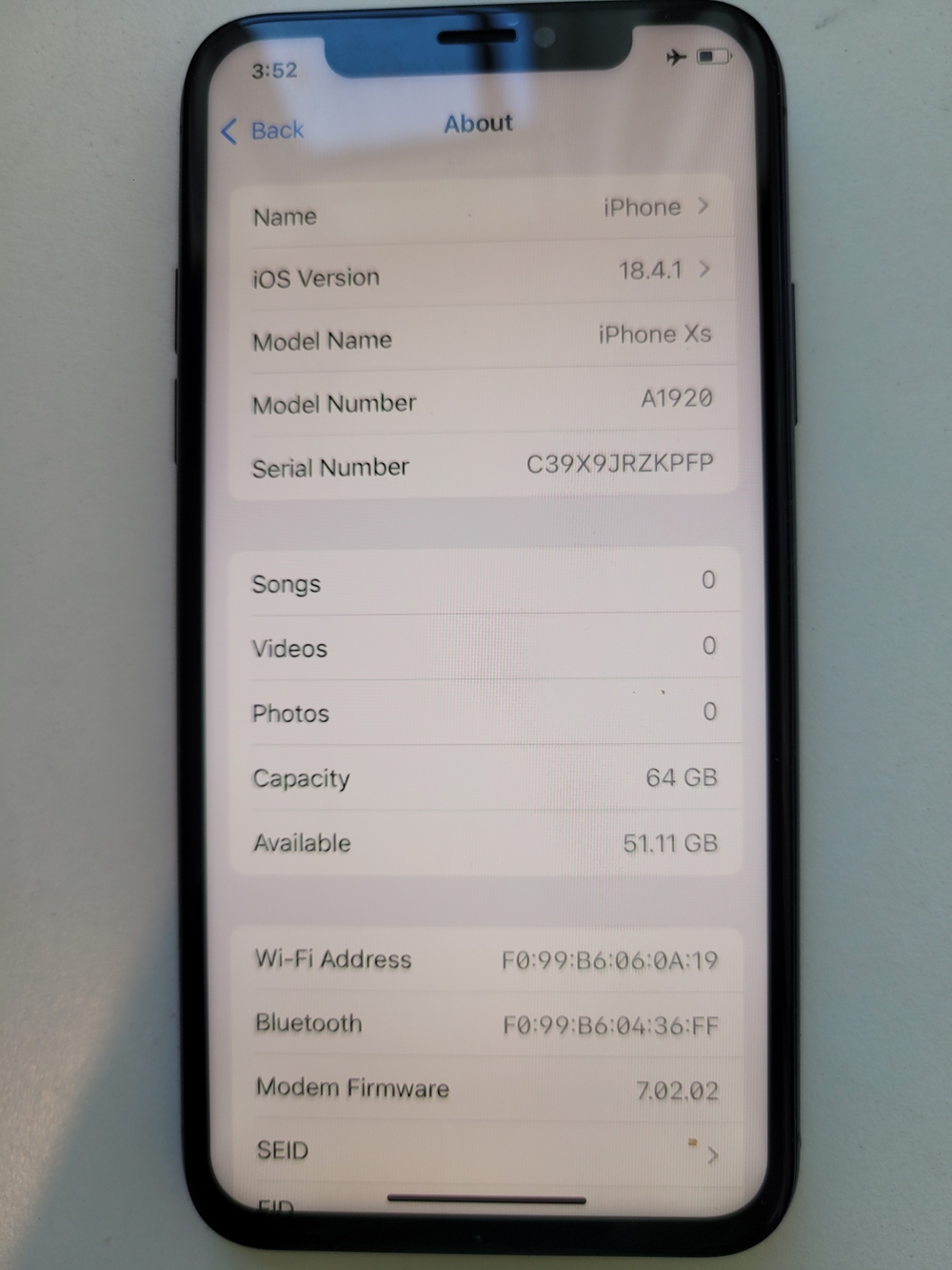 Apple iPhone Xs Black Front Used - 64GB **AJ**